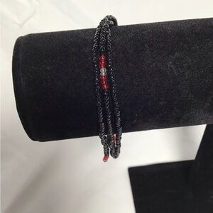 Elegant Black and Red Beaded Convertible Triple Bracelet/Slip-On Necklace